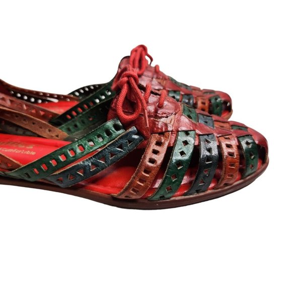 Vintage Red Green Huaraches Sandals Size 10W Leather - Picture 4 of 9